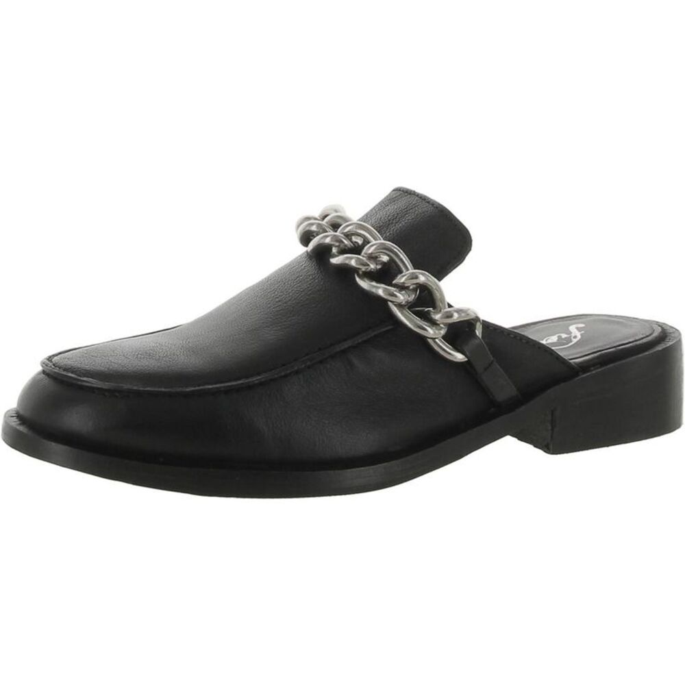 Free People Womens Vida Black Leather Chain Slip On Mules Shoes New